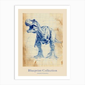 Giganotosaurus Dinosaur Blue Print Sketch 3 Poster Art Print