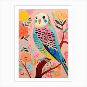 Pink Scandi Budgerigar 2 Art Print