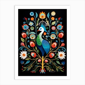 Folk Bird Illustration Peacock 1 Art Print