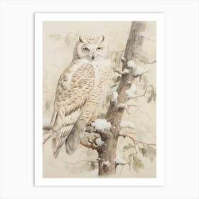 Vintage Bird Drawing Snowy Owl 3 Art Print