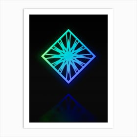 Neon Blue and Green Abstract Geometric Glyph on Black n.0173 Art Print
