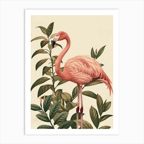 Jamess Flamingo And Croton Plants Minimalist Illustration 3 Art Print