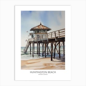 Huntington Beach 4 Watercolour Travel Poster Art Print