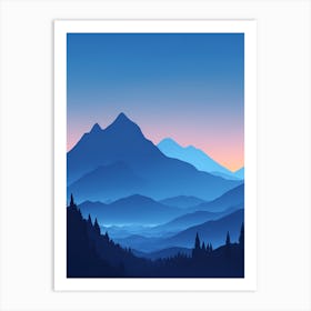 Misty Mountains Vertical Composition In Blue Tone 113 Art Print