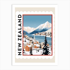 Retro Winter Stamp Poster Queenstown New Zealand 3 Art Print
