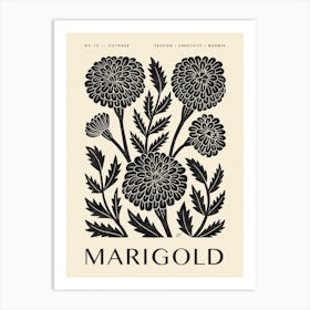 Rustic October Birth Flower Marigold Black Cream Art Print