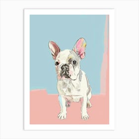 French Bulldog Pastel Watercolour Line Drawing 3 Art Print