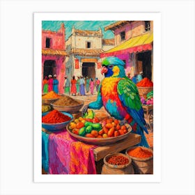 Parrot At The Market Art Print