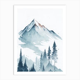 Mountain And Forest In Minimalist Watercolor Vertical Composition 21 Art Print