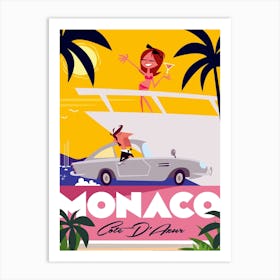 Monaco Cote D Azur Poster Yellow & Pink Art Print