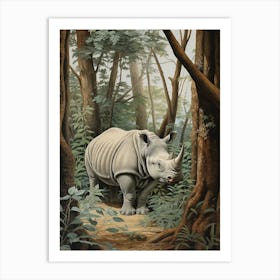 Rhino In The Shadows Of The Trees Realistic Illustration 2 Art Print