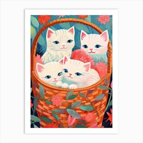 White Kittens In A Basket Kitsch 4 Art Print