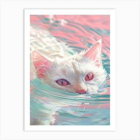 White Cat In Water 2 Art Print