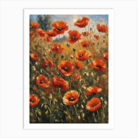 Poppies Painting | Feature Wall English Garden Poppy Fields Meadow | Sun Streaming Through Summer Gallery Art Print