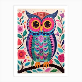 Pink Scandi Owl 3 Art Print