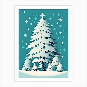 Snowfalkes By Christmas Tree, Snowflakes, Retro Drawing 1 Art Print