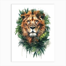 Double Exposure Realistic Lion With Jungle Art Print