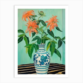 Flowers In A Vase Still Life Painting Bee Balm 4 Art Print