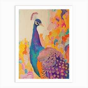 Peacock Wavy Pattern Pencil Crayon Portrait Art Print