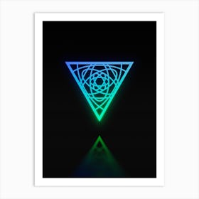 Neon Blue and Green Abstract Geometric Glyph on Black n.0042 Art Print