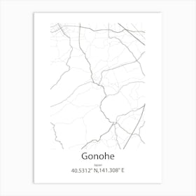 Gonohe,Japan Minimalist Map Art Print