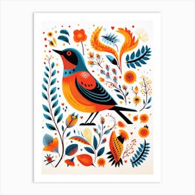 Scandinavian Bird Illustration European Robin 2 Art Print