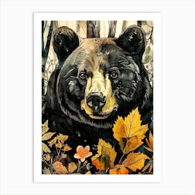 Black Bear In The Woods animal art Art Print