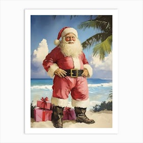 Santa Claus On The Beach Art Print