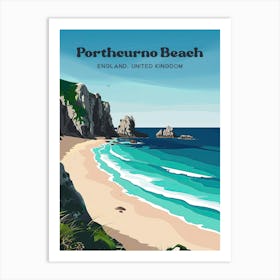 Porthcurno Beach Cornwall Art Illustration Art Print