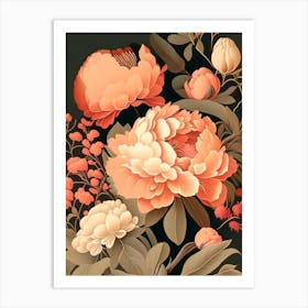 Coral Charm Peonies Vintage Sketch Art Print