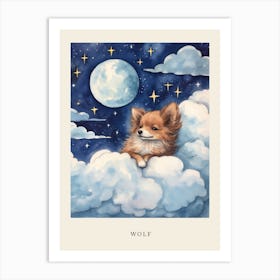 Baby Wolf 3 Sleeping In The Clouds Nursery Poster Art Print