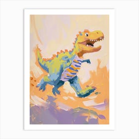 Dinosaur Running Pastel Brushstrokes Art Print