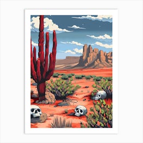 Desert Landscape With Skulls And Cactus Art Print