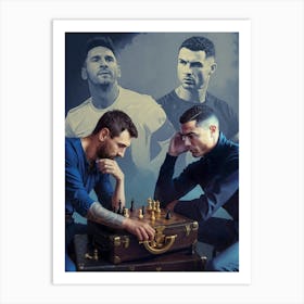 Messi vs. Ronaldo: The Eternal Rivalry 🐐 Celebrate the two titans of football with this captivating artwork. Messi and Ronaldo, legends of the champions league, face off in a chess battle for the ages. Who is the true GOAT? This piece sparks debate and celebrates their incredible soccer careers. Art Print