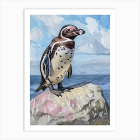 Humboldt Penguin Breakwater Watercolour Painting 4 Art Print