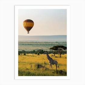 Giraffe And Hot Air Balloon Art Print