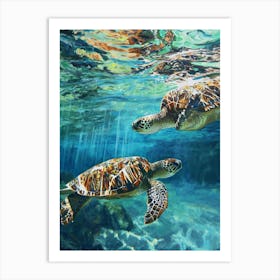 Sea Turtles Underwater Painting Style 4 Art Print