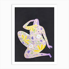 Female body in cute yellow and lilac colors Art Print