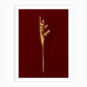 Vintage Powdery Alligator Flag Botanical in Gold on Red n.0585 Art Print