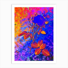 White Provence Rose Botanical in Acid Neon Pink Green and Blue n.0208 Art Print