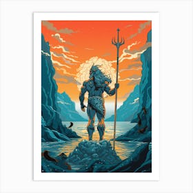  A Retro Poster Of Poseidon Holding A Trident 5 Art Print