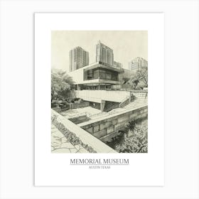 Memorial Museum Austin Texas Black And White Drawing 2 Poster Art Print