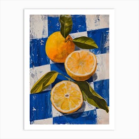 Citrus Fruit Blue Checkerboard 4 Art Print