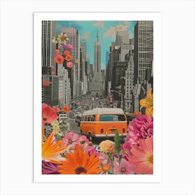 New York City   Floral Retro Collage Style 1 Art Print