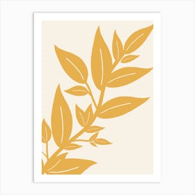 Leaves Mustard Yellow And Cream White Botanical Art Print