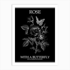 Rose With A Butterfly Line Drawing 2 Poster Inverted Art Print