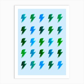 Blue and Green Lightning Bolts Pattern Art Print