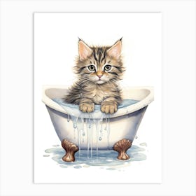 American Bobtail Cat In Bathtub Bathroom 3 Art Print