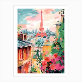 Rooftops Of Paris Eiffel Tower Travel Botanical France Painting Art Print