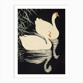 Japanese Ukiyo-E Swans In Water Art Print